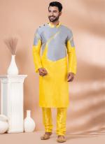 Banarasi Dhupion Silk Yellow Grey Festival Wear Weaving Kurta Pajama